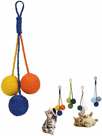 Cat Toy Sisal Ball Hanging Cat Toy Handmade Cat Rope Ball Chew Eco-Friendly Toy Pets Interactive Toy Cat Toys for Indoor Cats (Primary Color, 1pcs)