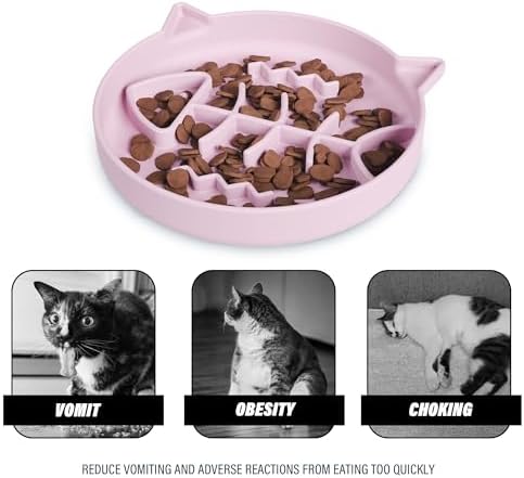 Silicone Cat Slow Feeder,Slow Feeder Cat Bowl Wet Food with Suction Cups，Puzzle Feeder Cat,Cat Interactive Toys,Effectively Reduce Overeating in Kitty (Pink, 1 Cup)