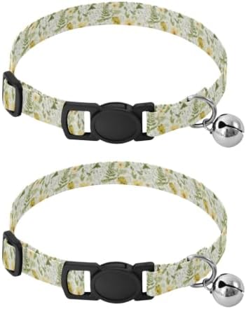 Yellow White Wildflowers Kitten Collars 2 Pack Collar for Kitten Adjustable 10.6 to 17.1 Inches