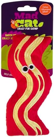 Mad Cat Bacon Kicker Breakfast Cat Toy with Catnip and Silvervine, 1 Pack