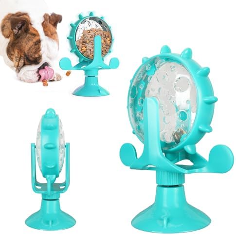 Cat Slow Feeder Toy, Interactive Windmill Design Puzzle Feeder with Suction Cup for Cats and Small Dogs BPA Free Plastic Blue