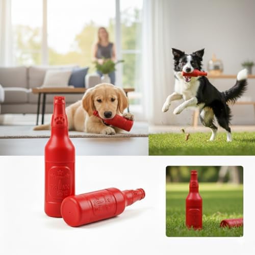 Indestructible Dog Chew Toys for Aggressive Chewers - Tough Rubber Dog Toy for Large Medium Small Breeds - Durable Red Bottle dog Teething Toys - Interactive Fetch, Play & Floating Water Toy