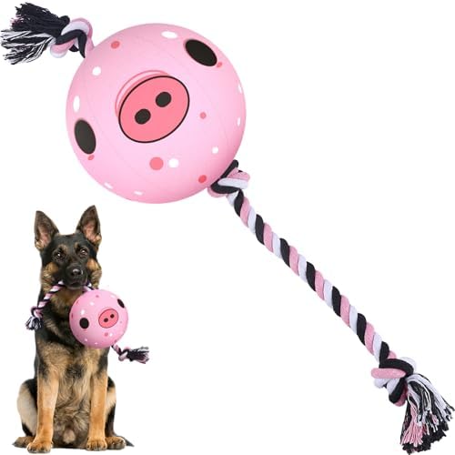 QDAN Dog Rope Dogs Toy: Dog Soccer Ball with Strap, Balls on Rope Plush Outdoor Birthday Toys for Small to Medium(for Medium Dogs, Pig)