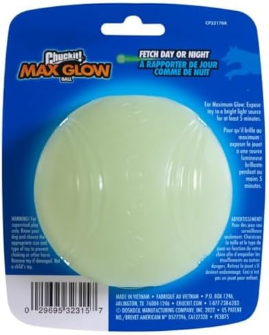 Chuckit! Max Glow Bouncy Ball, Glowin the Dark, XL 3.5in