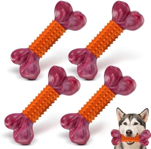 4-Pack Peanut Butter Flavor Dog Toys for Aggressive Chewers, Orange