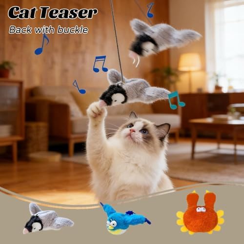 Interactive Flying Bird Cat Toy with Flapping Wings & Chirping Sounds - Rechargeable Cat Toys Interactive for Bored Indoor Adult Cats, Electric Simulation Pet Toy for Cats & Dogs (Brown)