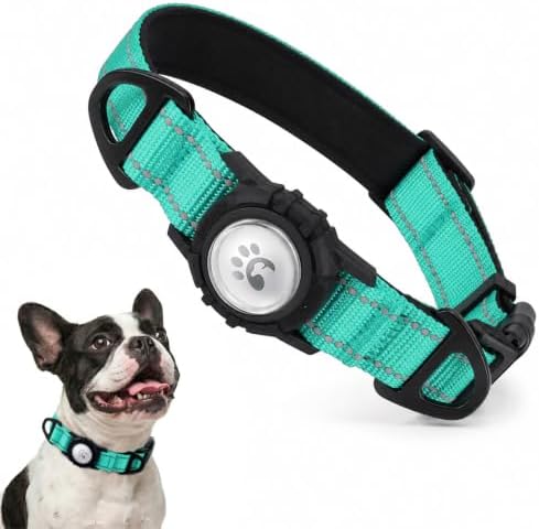 Padded Dog Collar with Waterproof Holder Compatible with Airtag