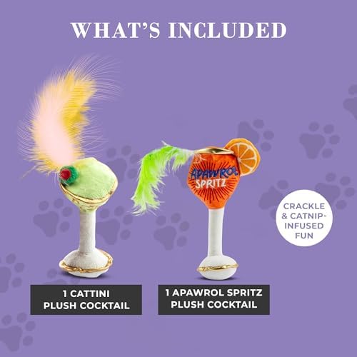 Haute Diggity Kitty Cocktails Apawrol Spritz + Cattini, Soft Plush Cat Toys