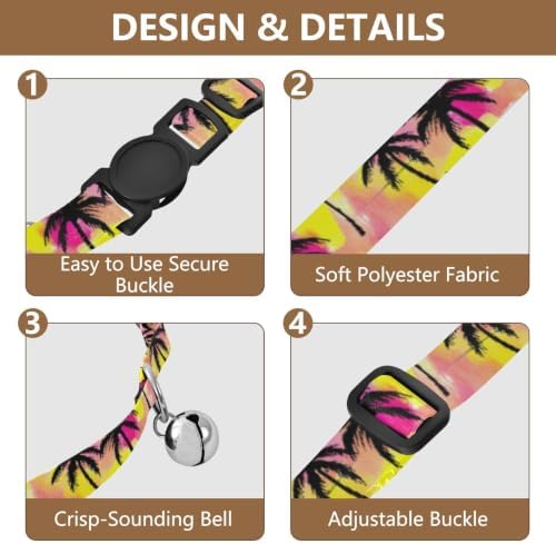 Black Palm Trees Watercolor Easy to Wear Dog Collar 2 Pack Collars for Cats