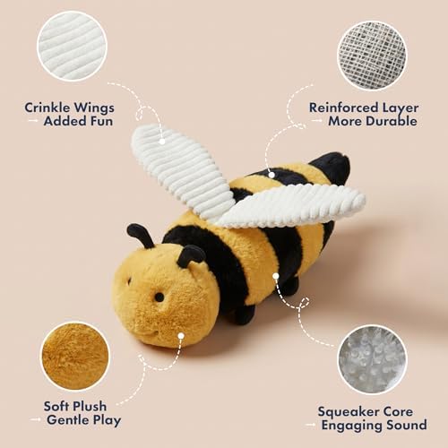 Pet Lou 16 Inch Bee Squeaky Dog Toy, Durable Plush Dog Toy with Crinkle Wings, Interactive Dog Toy for All Dogs, Farm Friends
