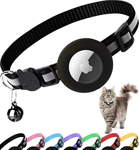 Airtag Cat Collar Breakaway, Reflective Collar with Air Tag Holder | Safety Breakaway Buckle,Airtag Holder,Reflective Strip,Bell,Adjustable Size to Fit Different Cats kitten,Lightweight
