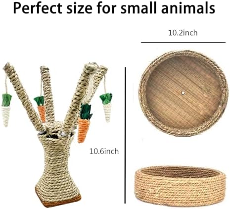 Hamiledyi Bunny Chew Toys Rabbit Rattan Grass Scratcher Climbing Tree Fun Tree Carrot Play Toys for Small Animal Guinea Pig Tooth Cleaning