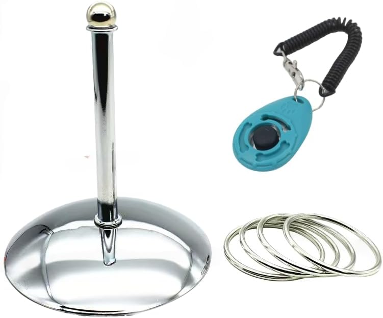 Fosrion Stainless Steel Parrot Ring Toss Toy, Interactive Training & Enrichment Toy for Parrots – Bite-Proof, Anxiety Relief, Exercise Fun for All Kinds of Parrot (Small Toy + Clicker)
