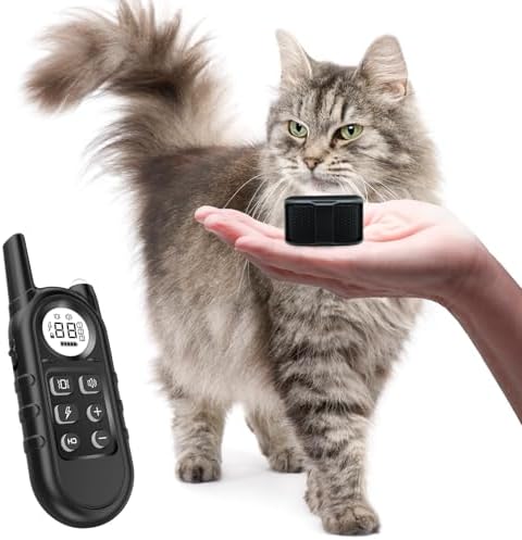 Tiniest Cat Shock Collar, Lightest Cat Training Collar with Remote for Small Cats 5-15lbs & Medium Large Cats/Puppies, Waterproof, Rechargeable, 1300ft Range (Black)
