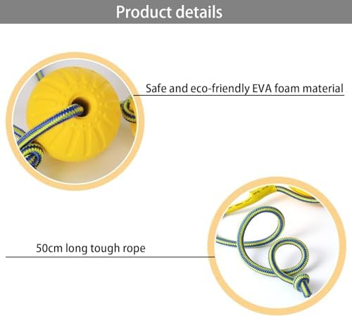 Dog Ball On a Rope Dog Toy, Floating Foam Dog Ball with Rope, Tug Ball Toy for Small Medium Large Dogs Fetch, Catch, Throw, Training (Yellow)