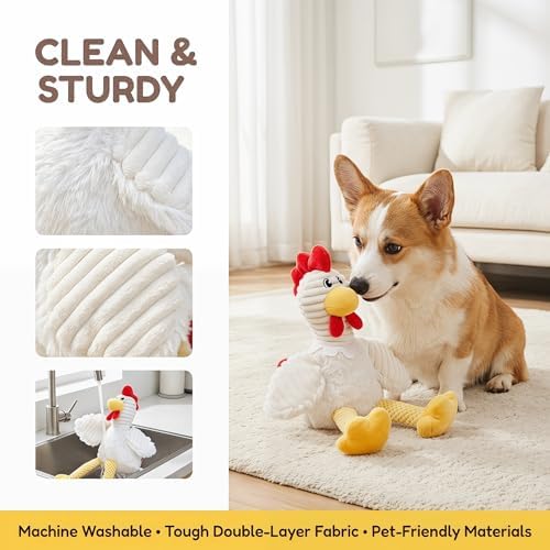 EMMA COLE Squeaky Plush Dog Toy with Soft Durable Fabric for Small, Medium and Large Pets Interactive Toy for Indoor Play, Supports Active Biting and Play (Chicken)