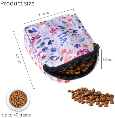 Dog Treat Pouch,Treat Pouches for Pet Training,Portable Snack Reward Dog Food Dispenser for Traveling or Outdoor Use，White Flower