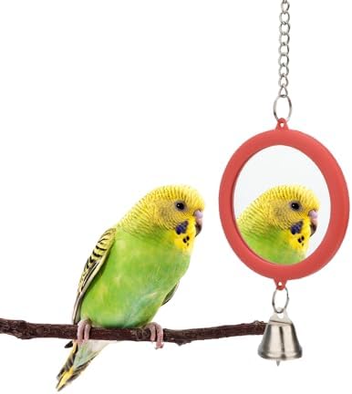 Hypeety Bird Mirror Toy with Bell Interactive Parrot Hanging Mirror, Red