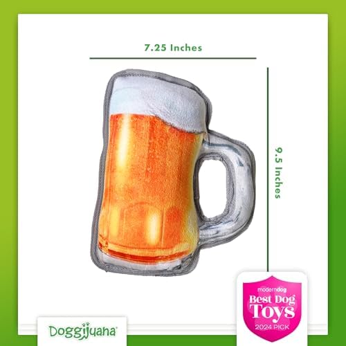 Doggijuana Tuffer Chewer Plush Dog Toy, Beer Mug | Squeaky Refillable