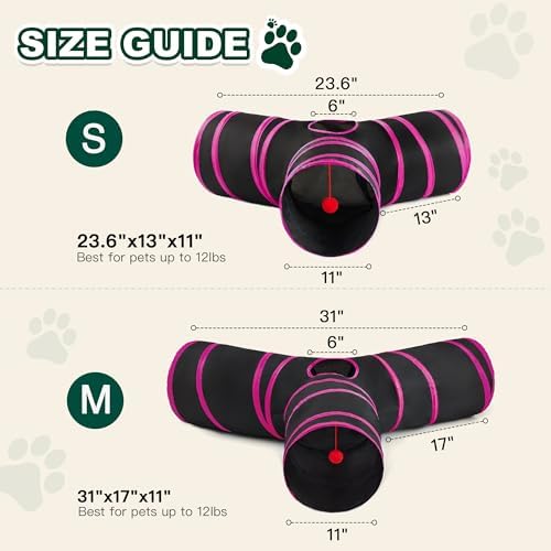 Love's cabin Cat Tunnel for Indoor Cats, 3-Way Collapsible Play Tunnel