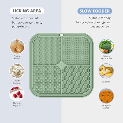 ChefAide 2 Pack Lick Mat for Dogs,Cats,Upgraded 8.5×8.5 inches Licking Mats with Suction Cups,Slow Feeder Licking Pad for Anxiety Relief and Boredom Reducer,Suitable for Dog Training (Green & Beige)