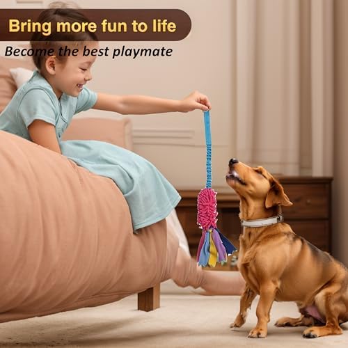 Dog Tug Toy, Durable Bungee Dog Toy with Squeak, Handmade Interactive Training Pull Toy for Puppy Small Medium Large Dogs, Easy to Clean