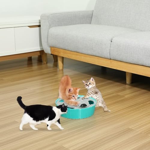 Pawaboo Interactive Cat Toy with Running Mouse, Automatic Track Kitten Toy | Electronic Motion Cat Toy for Indoor Cats, Pop and Play Hide Seek Cats Toys Hunting Mouse for Kitty Play Exercise, Lake Blue