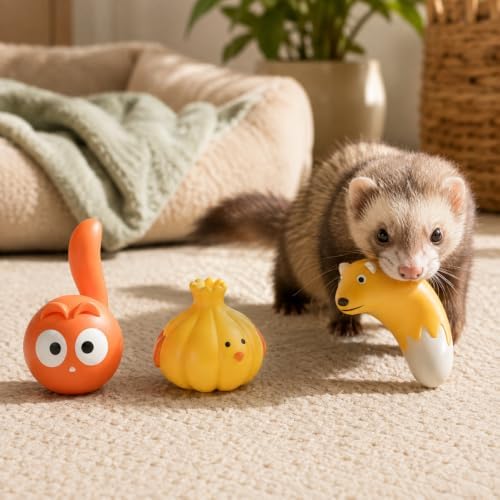 3 Pack Squeaky Latex Ferret Toys for Interactive Enrichment