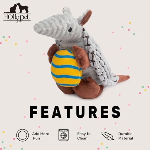 Hollypet Armadillo Squeaky Puppy Dog Toys for Small Medium Dogs, Yellow Egg