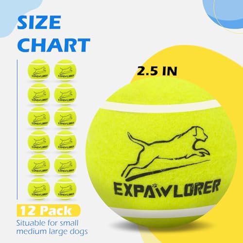 EXPAWLORER Squeaky Tennis Balls for Dogs-12 Pack High Elastic Dog Toy Balls