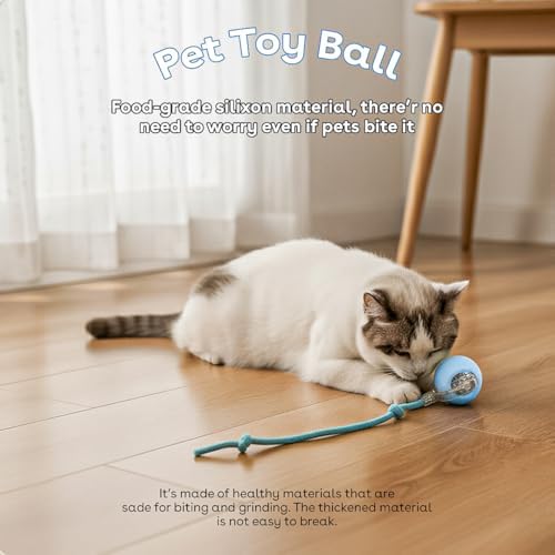 Interactive Cat Toy Ball, Automatic Intercative Cat Toys for Indoor Cats, The 3rd Generation Agile Moving Cat Ball with Elastic Mesh Tail, Toys for Indoor Adult Cats, Motion Activated (Blue)