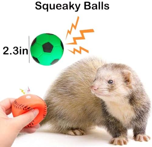 12 pcs Ferret Squeaky Toy Balls Squeaker Toys Teething Colorful Bouncy Rubber Bell Balls Mylar Crinkle Interactive Sound Toy Exercise Scratch Chew Toys for Ferrets Pet Cat Dogs