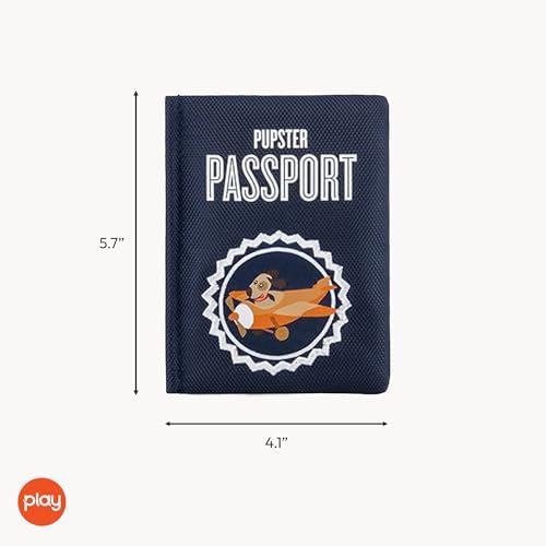 P.L.A.Y. PET LIFESTYLE AND YOU P.L.A.Y. Plush Dog Toys - Globetrotter Travel Themed Durable Squeaker Chew Toy for Puppies Dogs - Machine Washable, Recycled Materials (Pupster Passport)