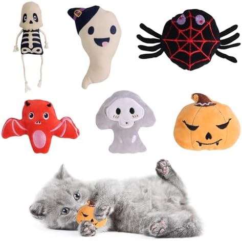 FOIMAS Halloween Catnip Toys,Pumpkin Ghost Catnip Toy Chew Bite Toy for Cat Interactive, Pack of 6