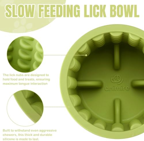 Dog Lick Bowl, Anxiety Relief Dog Licking Mat Freezer Treat Dispenser, Non-Slip Anti-Choking Silicone Slow Feeder Lick Bowl for Small Medium & Large Breed Dogs, BPA Free(Green,S)