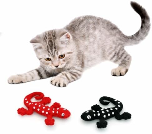 Glaciart One Felt Lizard Cat Toy – 2 Pcs | Soft Fuzzy Enrichment 100% Natural Wool - Interactive Catnip Play Cat Toy Set - Safe for Pets, Non-AZO Colored Dyes