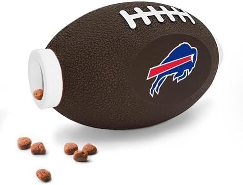 NFL Buffalo Bills Football Treat Dispensing Toy for Dogs and Cats, Rubber Ball Pet Toy, Interactive Fun Doggie Treat Toy, Natural Rubber Feeding Toy