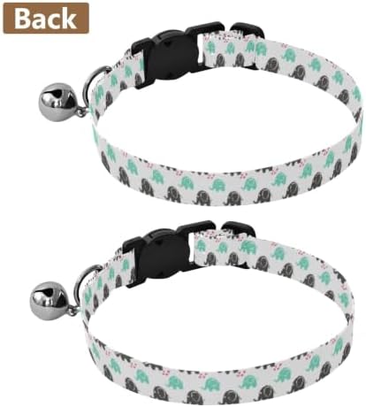 2 Pack Small Dog Collar Cute Elephant Love Mint Breakaway Cat Collars with Bell, Adjustable Length 10.6" to 17.1"