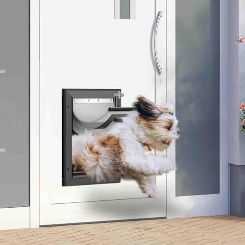 [Petoasis] 3-Flaps Heavy-Duty Dog Door, Rust Proof Aluminum Alloy Frame | Energy-Efficient,Thick Flaps Block Wind Snow Rain Intrusion in Extreme Weather (Black, XLarge for Door)