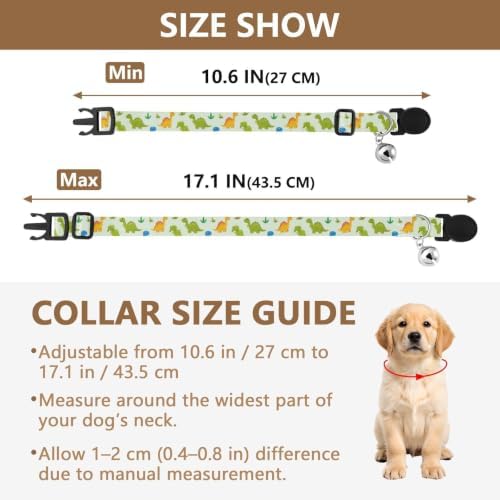 Colorful Cartoon Dinosaurs Cat Collar 2 Pack Collars for Cats Adjustable 10.6 to 17.1 Inches