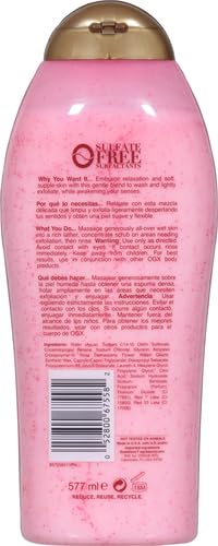 OGX Sensitive + Rose Water & Pink Sea Salt Exfoliating Body Scrub + Rose Quartz,Gentle Exfoliating Daily Body Wash Softens Skin,Body-Scrub for Women,Sulfate-Free Surfactants,19.5 fl oz,(Pack of 4)