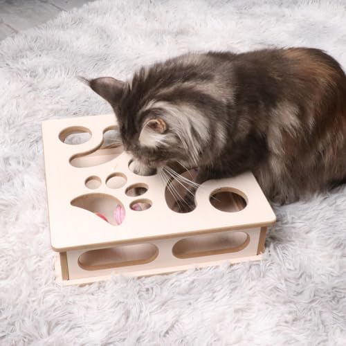 Natural Wood Cat Interactive Box Puzzle Hunting Exercise Toy