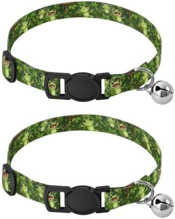 Cute Cartoon Frogs Green Comfortable Cat Collar, 2 Pack Kitten Collar with Bell