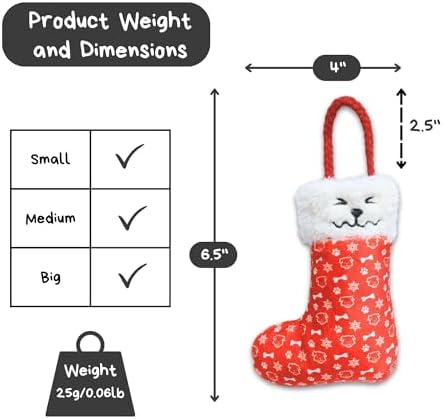 Christmas Stocking Nose-Work Plush Dog Toy, Durable Soft Squeaky with Hidden Treat Pocket, Crinkle Paper Sound, Hangable Design for Small, Medium & Large Dogs