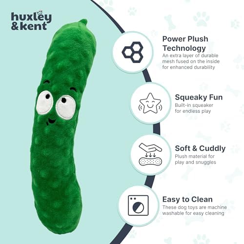 Huxley & Kent Funny Dog Toy w/Squeaker – Power Plush Squeaky Dog Toys for Small, Medium & Large Dogs – Soft Stuffed Animal for Indoor Play & Fetch - Fetchies® Dell Pickle, Small