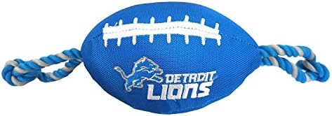 Pets First NFL Detroit Lions Football Dog Toy, Tough Quality Nylon Materials, Strong Pull Ropes, Inner Squeaker, NFL Team Color