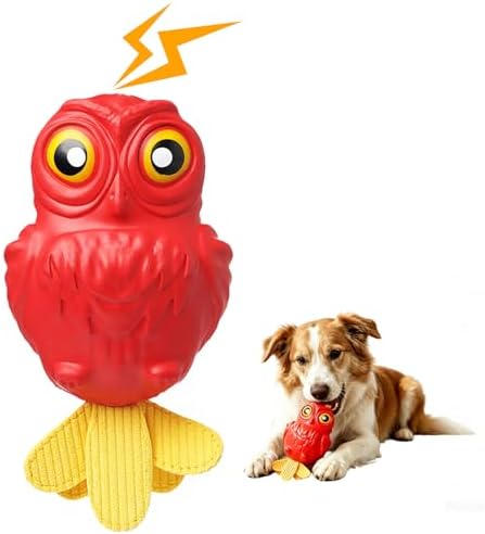 Dog Squeaky Chew Toys for Aggressive Chewers, Interactive Dog Toys for Medium and Large Dogs, Heavy Duty Relieves Anxiety, Cleans Teeth Outdoor Waterproof (Red)