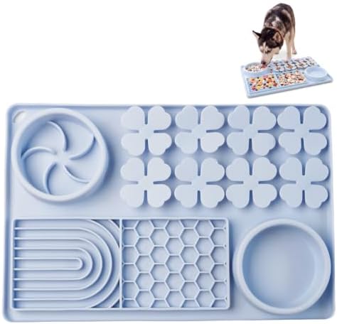 MewaJump Slow Feeder Bowl, 4 in 1 Silicone Lick Mat with Suction Cups for Dog Cat, Snuffle Mat for Pet Smell Training, Puzzle Toys Interactive Sniff Mat for Slow Eating