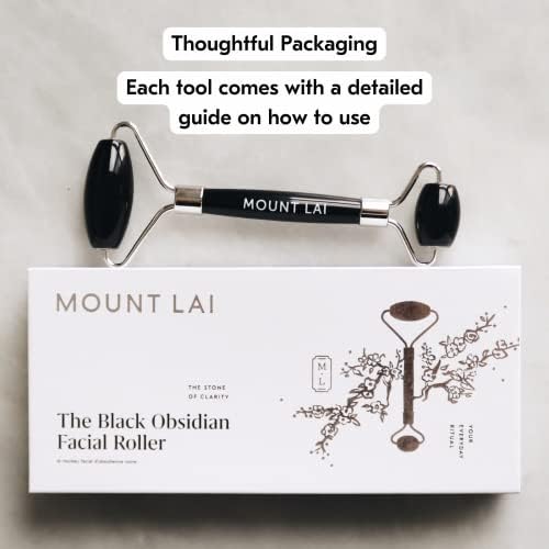 Mount Lai Warming Black Obsidian Facial Roller – The Stone of Clarity, Detoxifying Face Roller Tool for Purified Skin, Relaxation & Improved Circulation, Facial Massager Tool for Self-Care Ritual