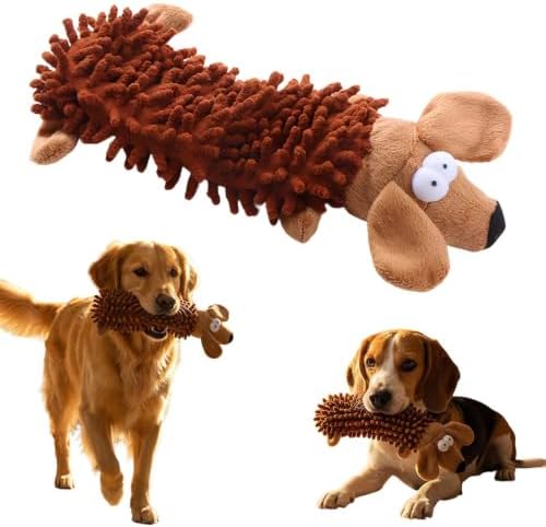 Durable Squeaky Dog Toys for Aggressive Chewers, Indestructible Stuffed Dog Toy for Small Medium Large Dogs, Interactive Chew Teething Puppy Toy for Indoor Outdoor Play (Brown)